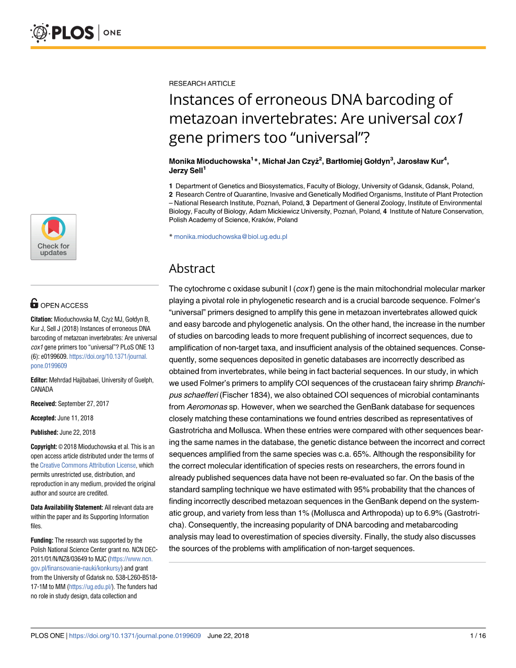 Are Universal Cox1 Gene Primers Too # #X201c