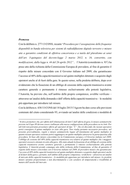 Premessa Con La Delibera N. 277/13/CONS, Recante