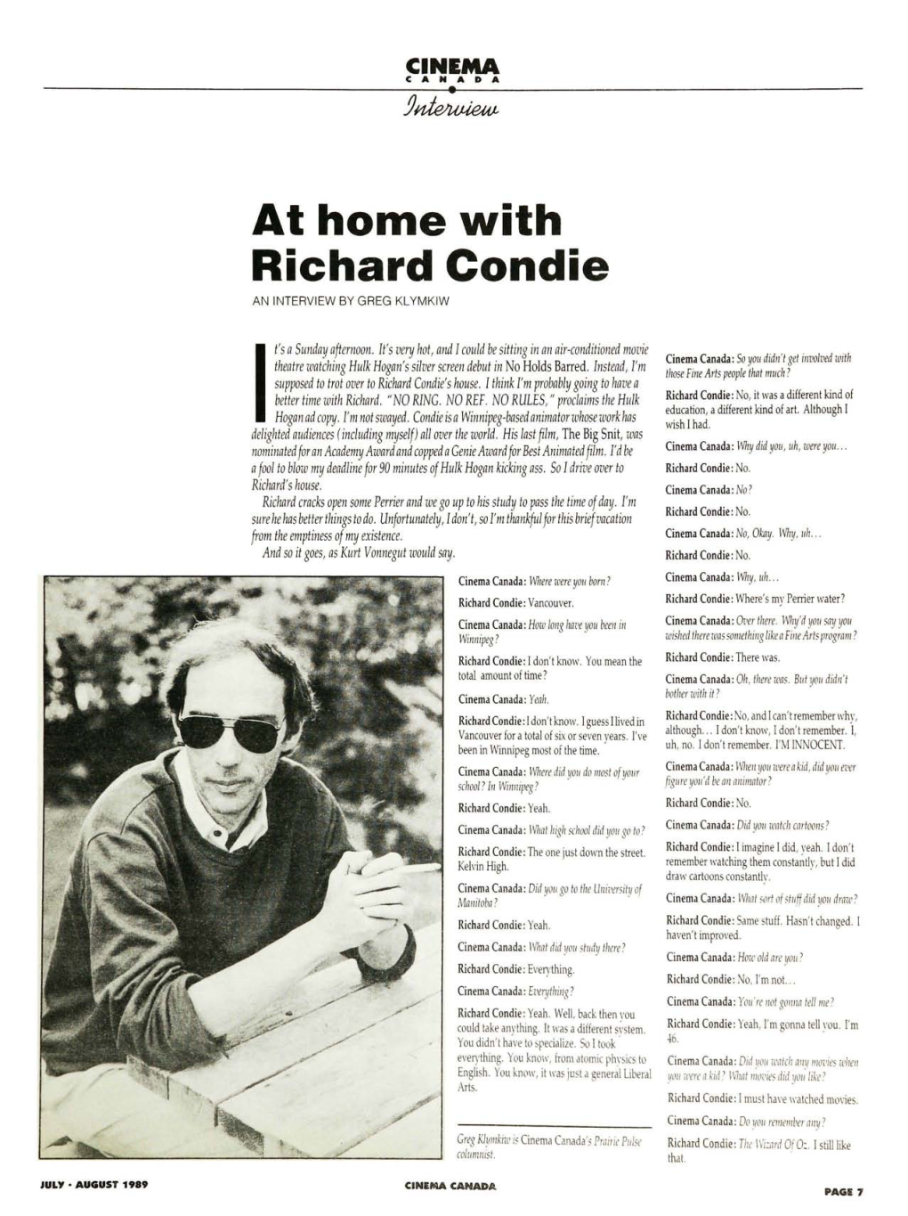 At Home with Richard Condie an INTERVIEW by GREG KL YMKIW