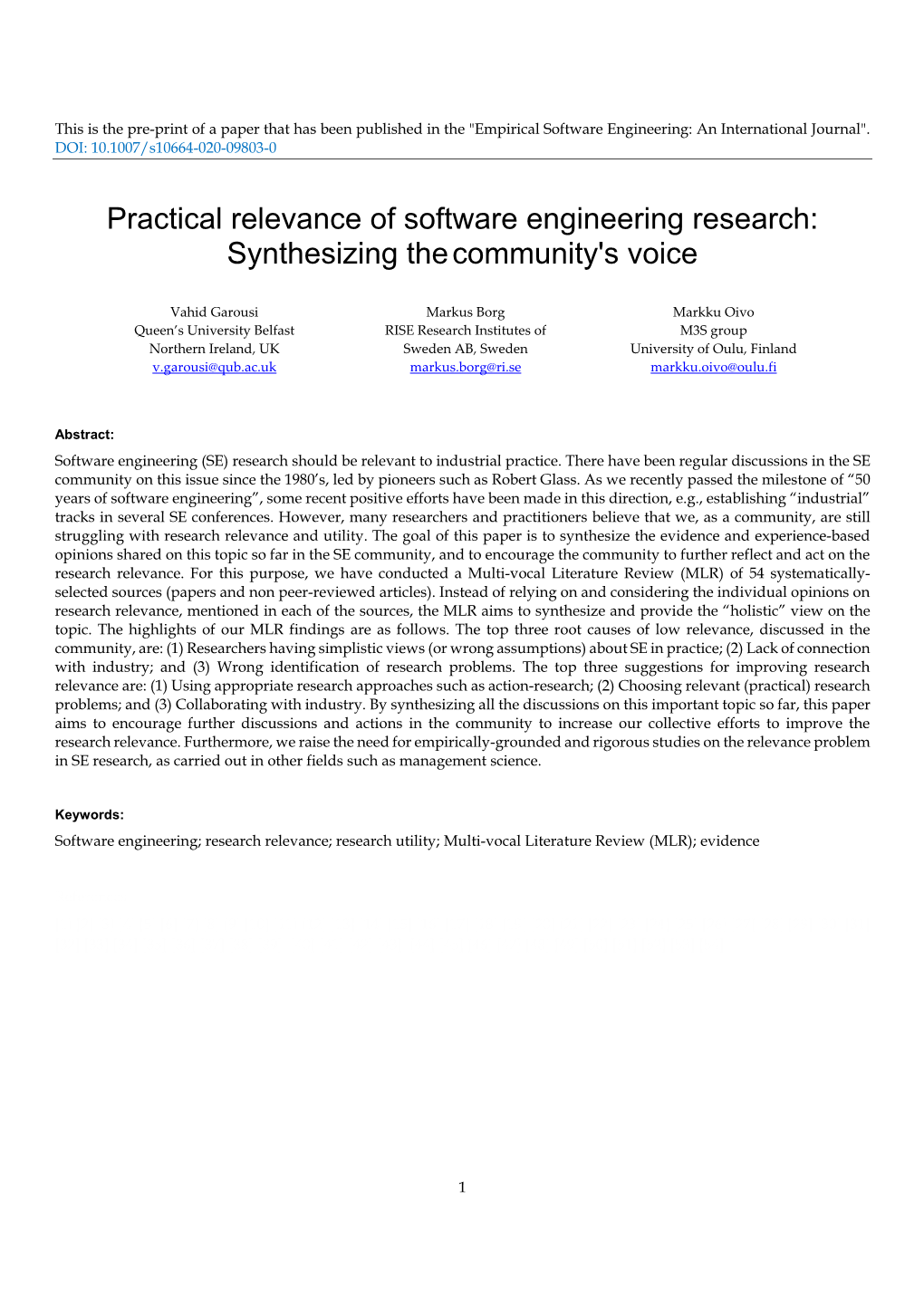 Practical Relevance of Software Engineering Research