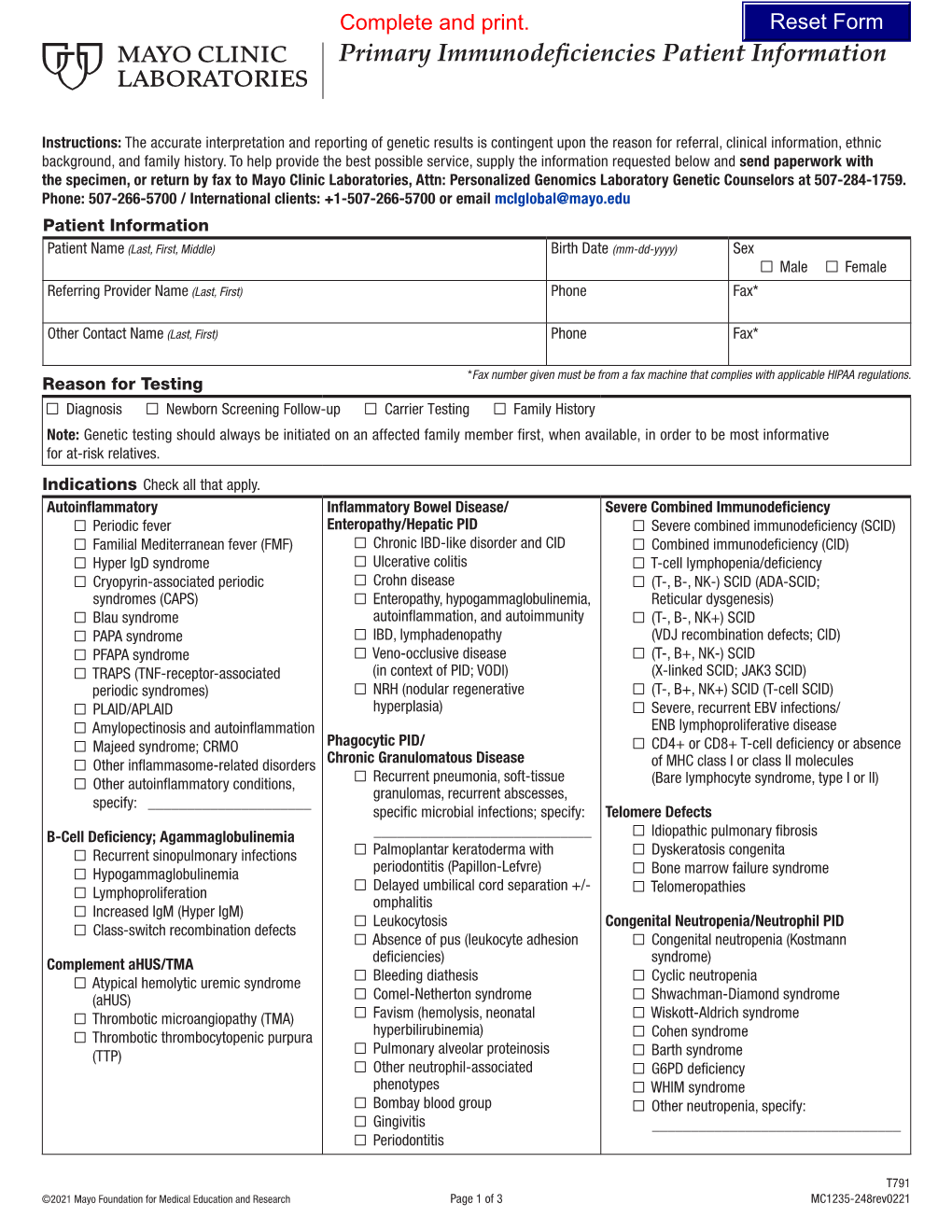 Primary Immunodeficiency Patient Information