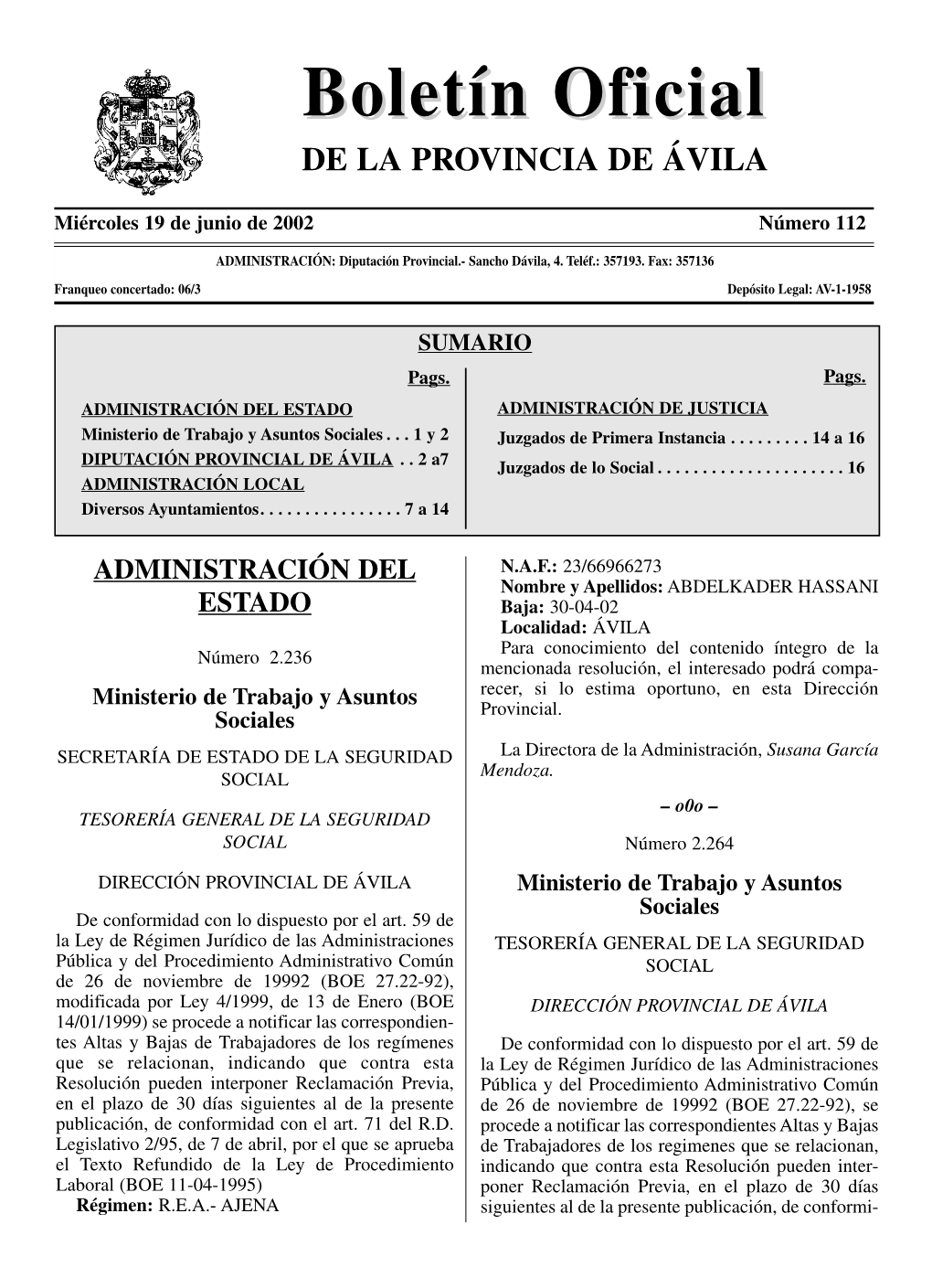 BOLETÍN OFICIAL DE ÁVILA 19 De Junio De 2002 Dad Con El Art