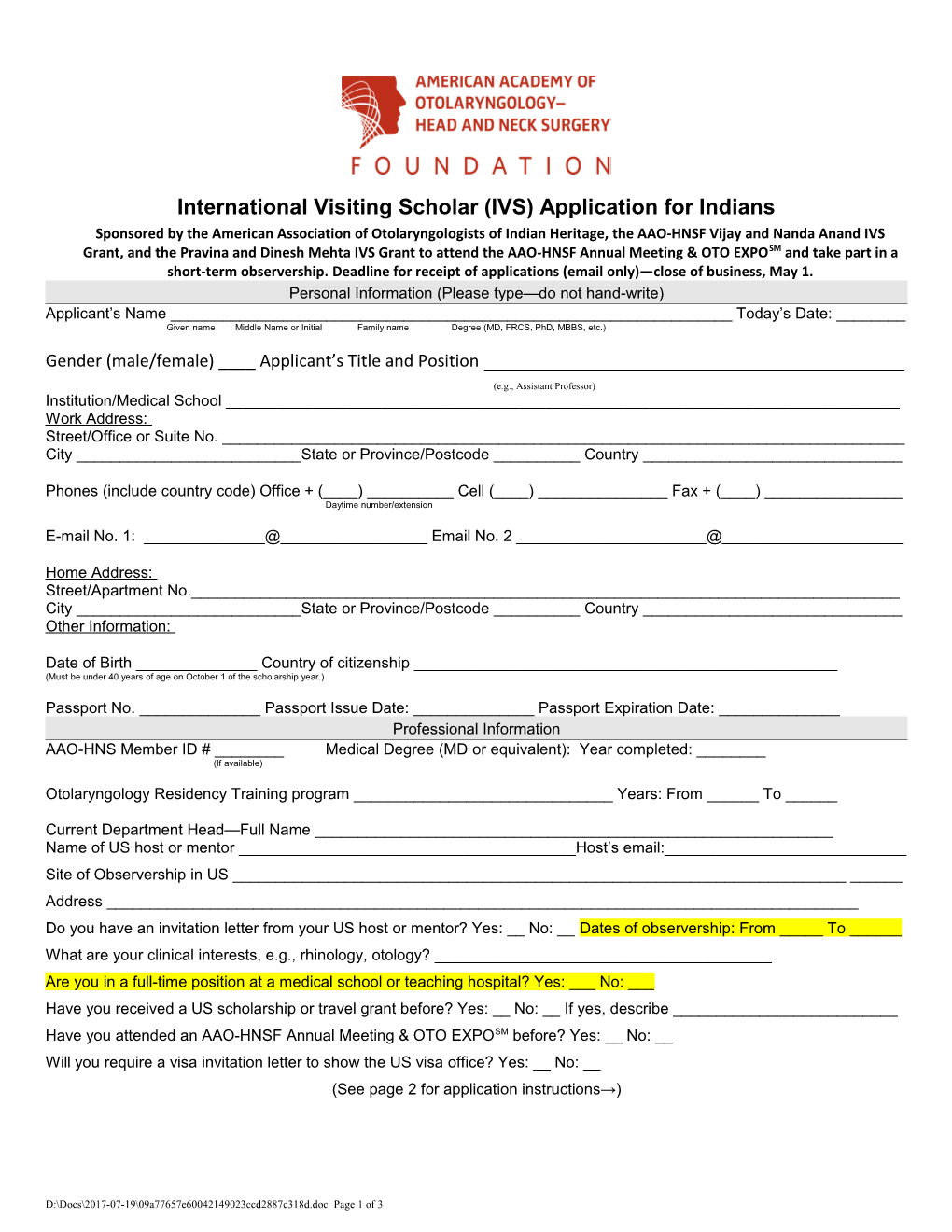 2006 International Travel Grant Application