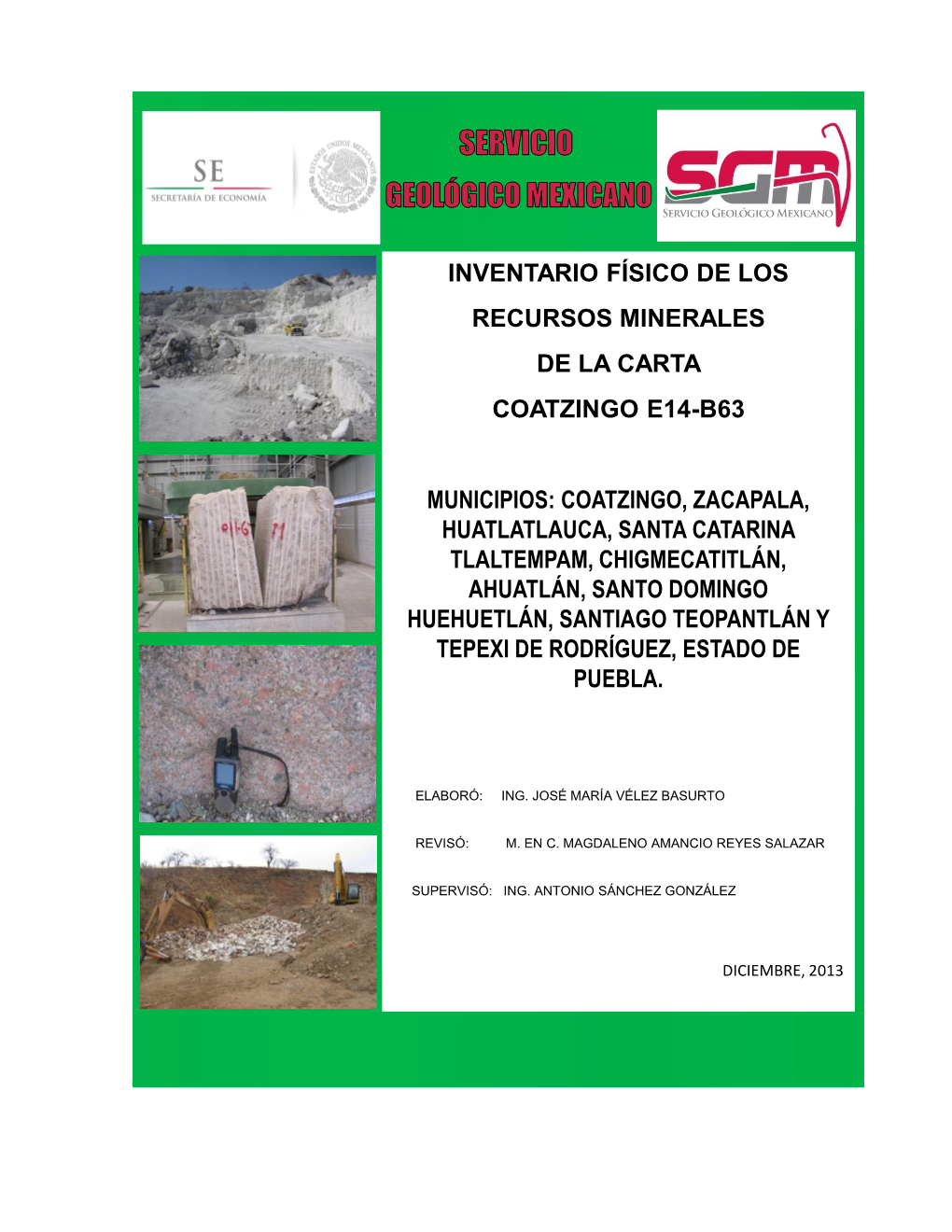 Inventario Físico De Los Recursos Minerales Coatzingo E14-B63, Escala 1:50,000 (Al Final Del Texto)