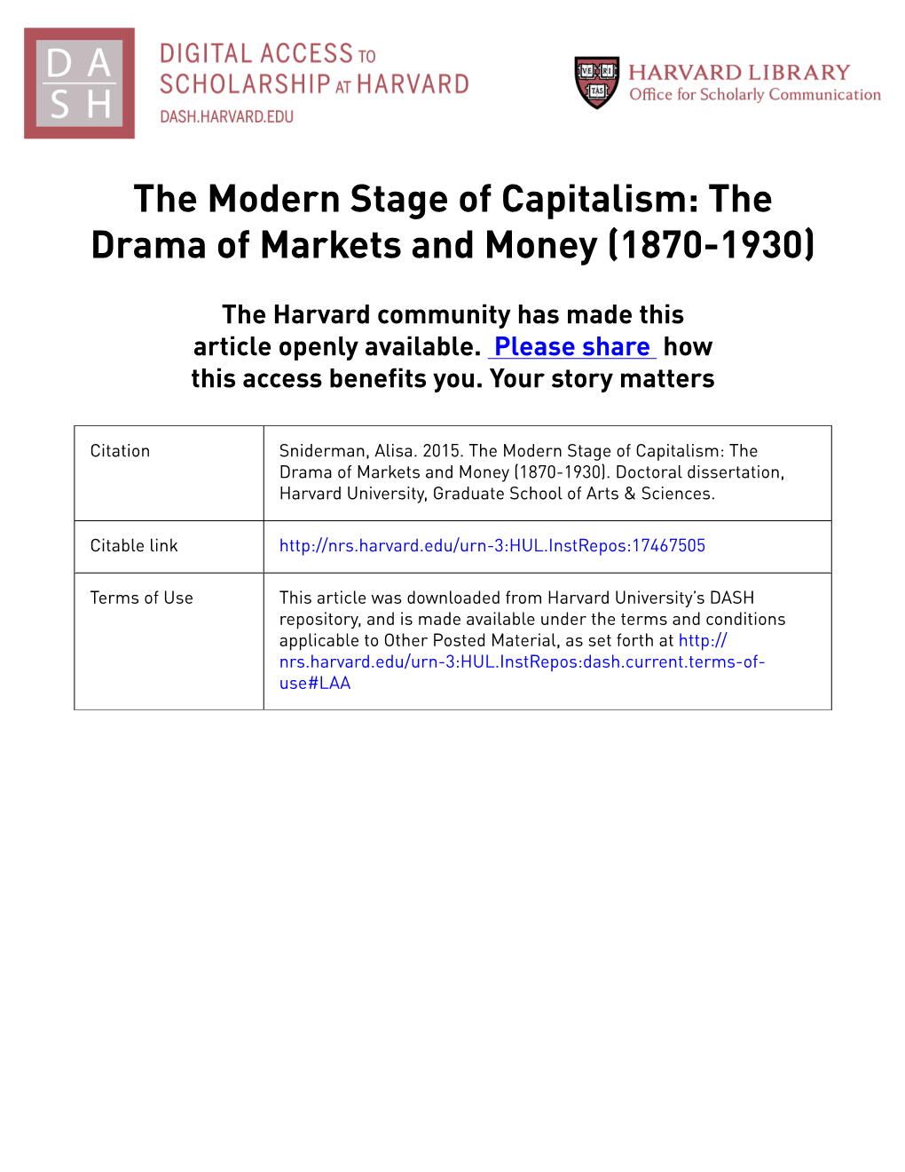 The Modern Stage of Capitalism: the Drama of Markets and Money (1870-1930)