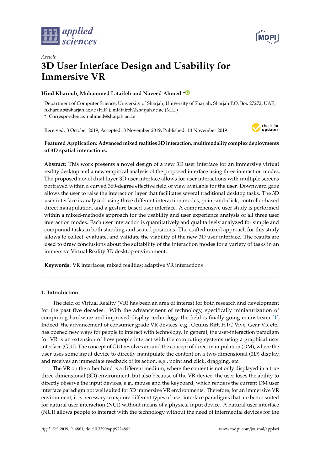 3D User Interface Design and Usability for Immersive VR