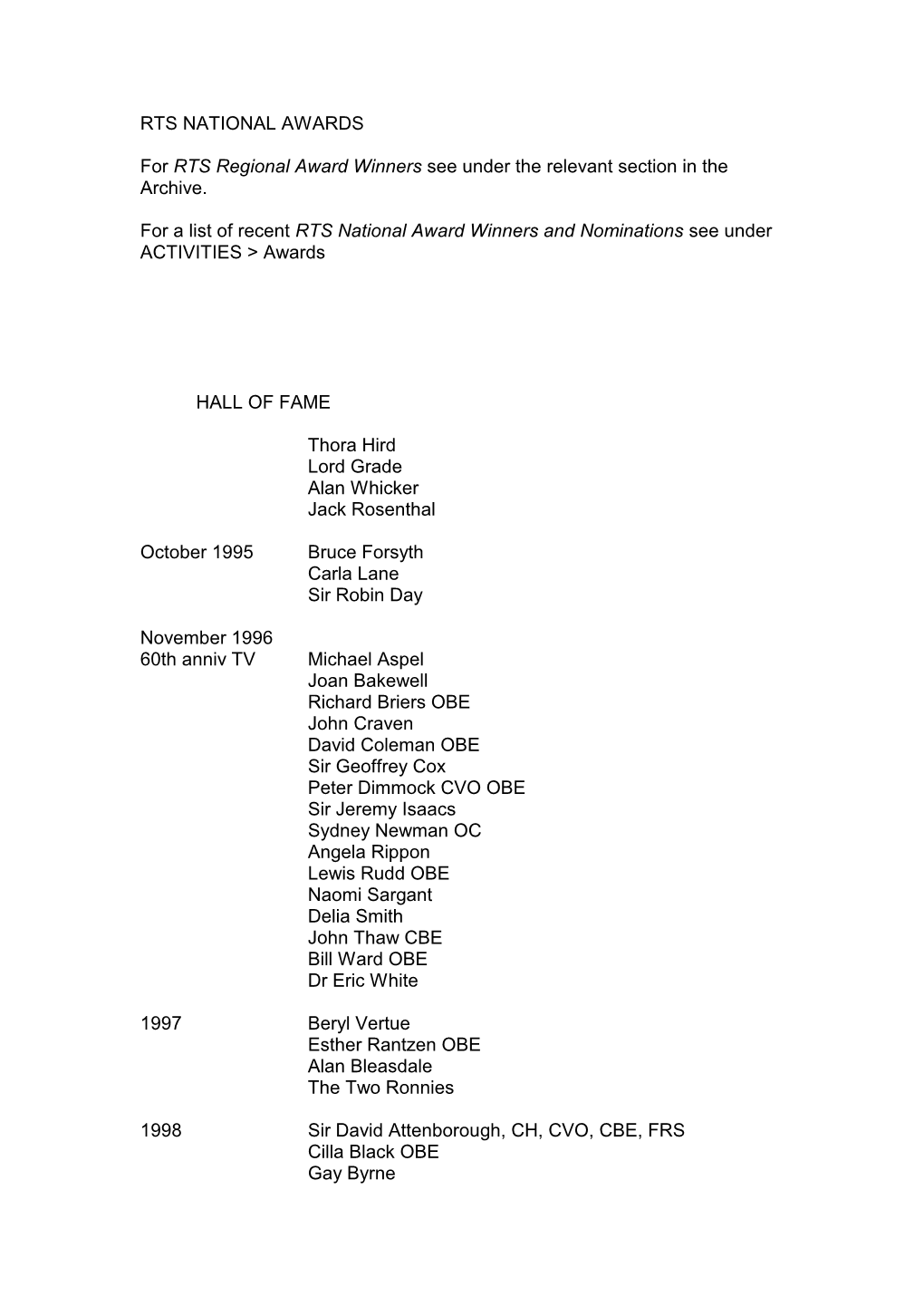 Table of Membership Figures For