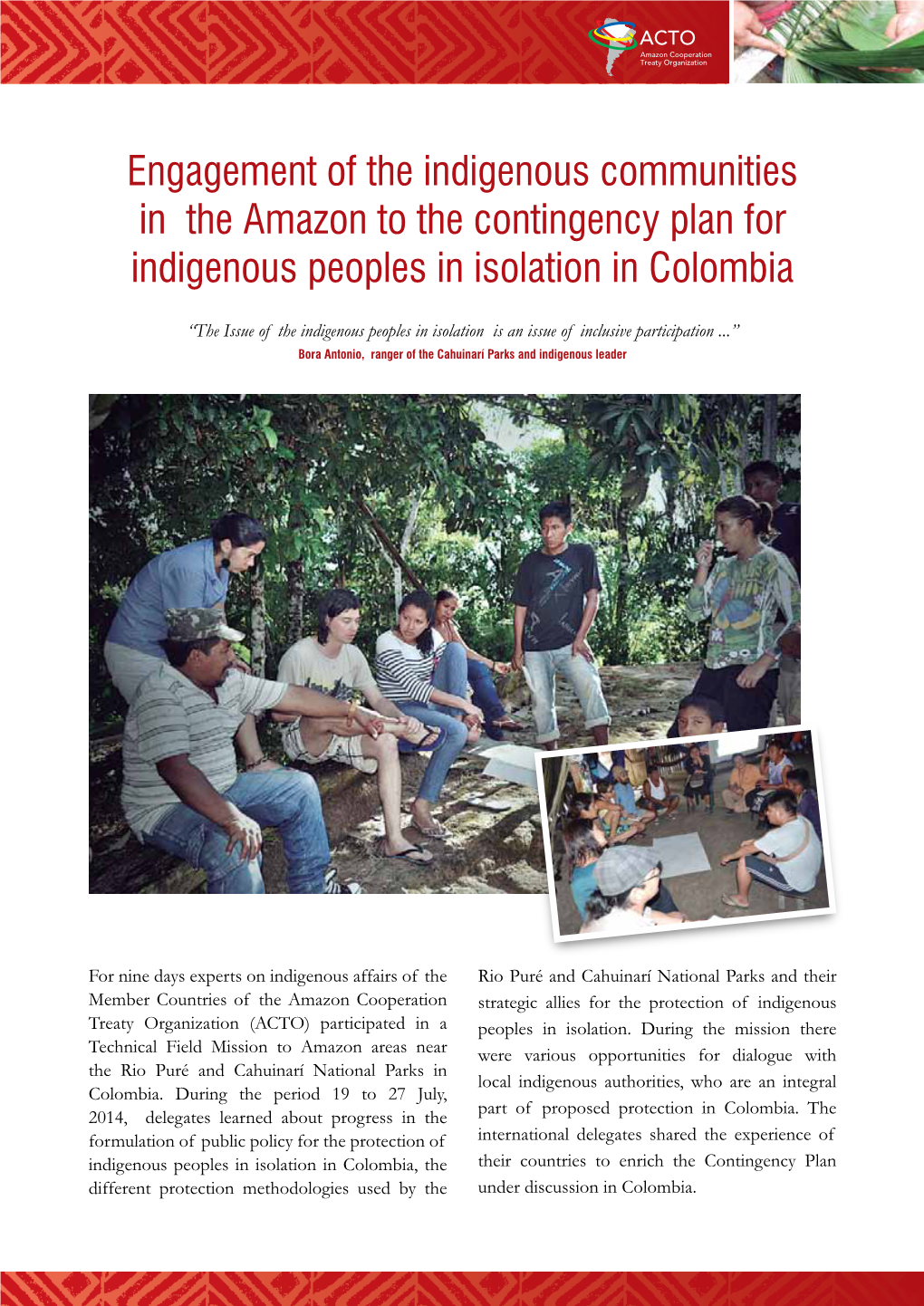 Engagement of the Indigenous Communities in the Amazon to the Contingency Plan for Indigenous Peoples in Isolation in Colombia