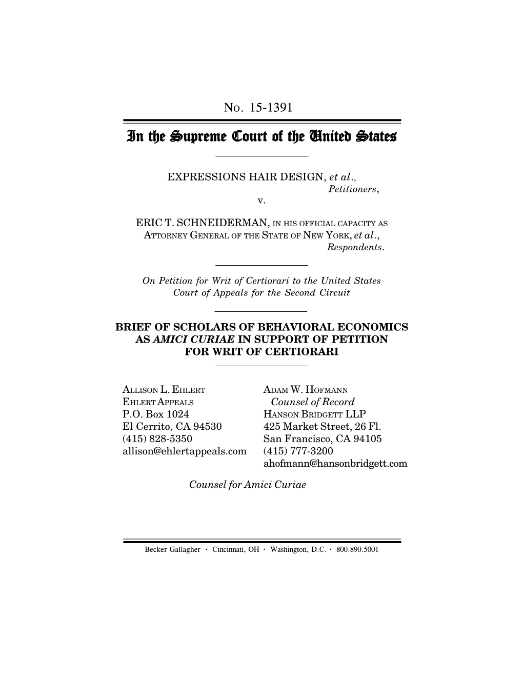 Behavioral Economics As Amici Curiae in Support of Petition for Writ of Certiorari