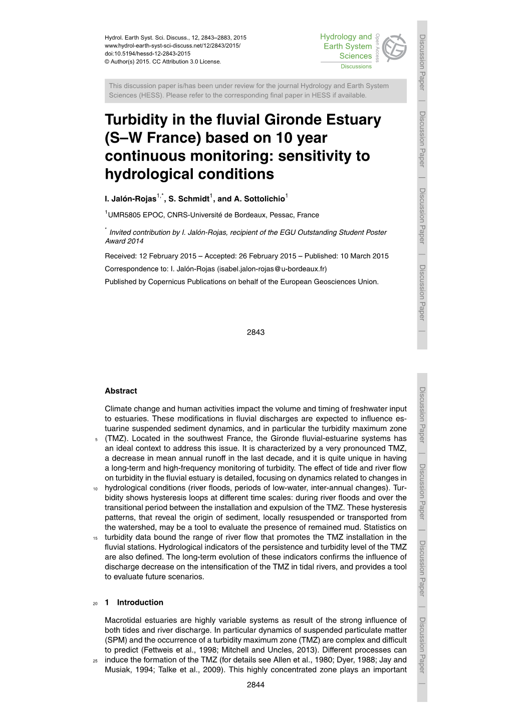 Turbidity in the Fluvial Gironde Estuary (S–W France) Based on 10 Year