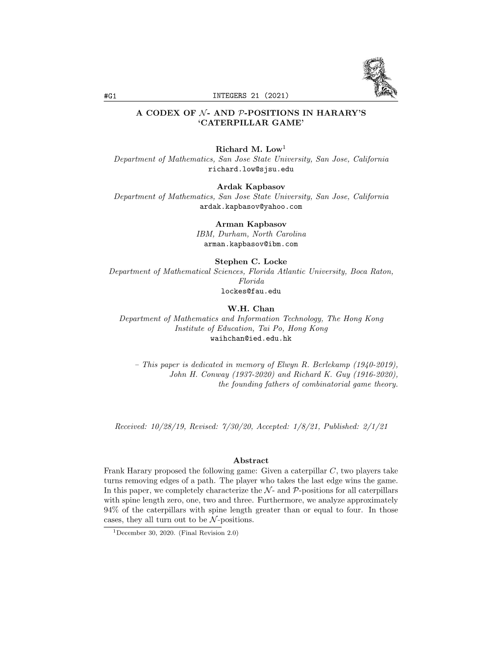 G1 Integers 21 (2021) a Codex of N- and P-Positions In