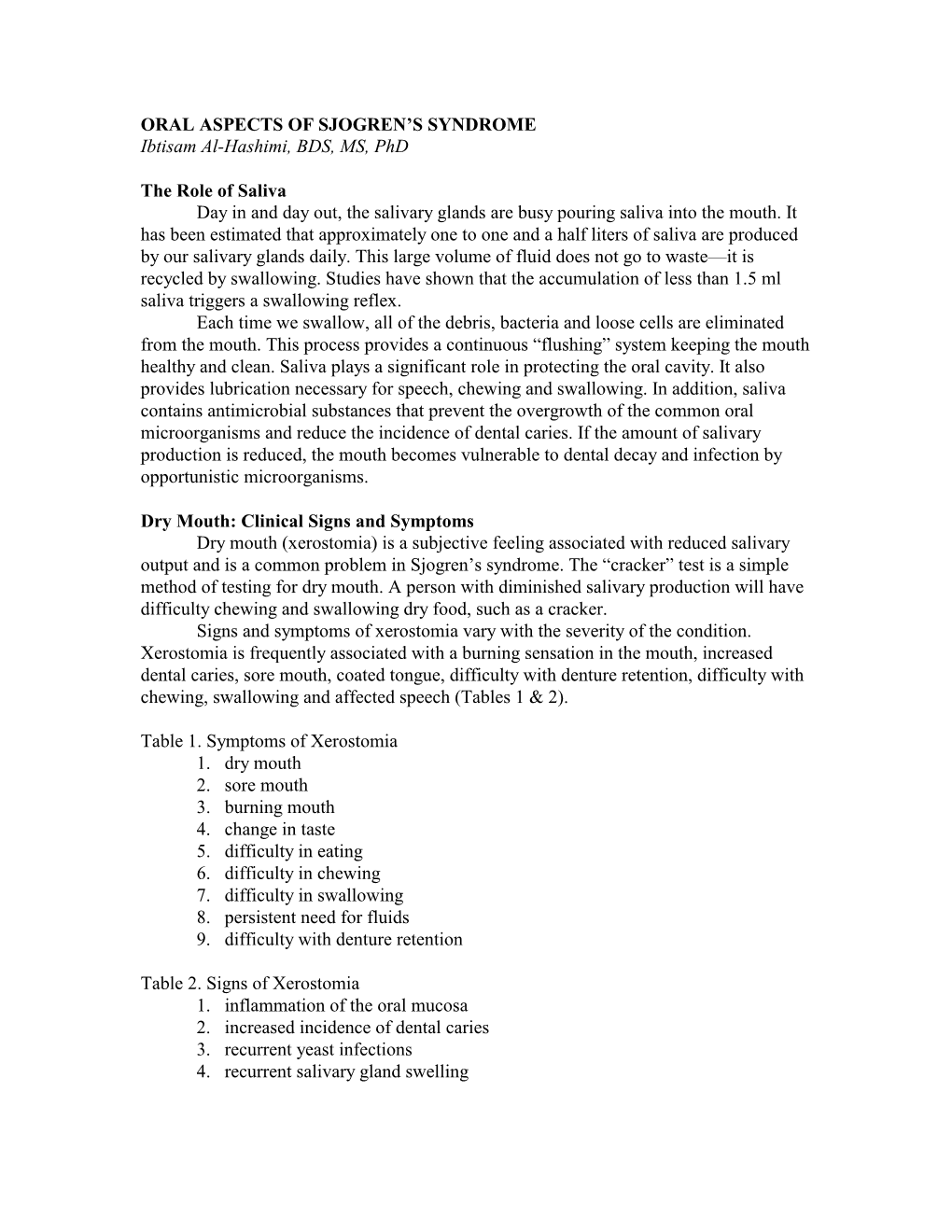 Oral Aspects of Sjogren's Syndrome