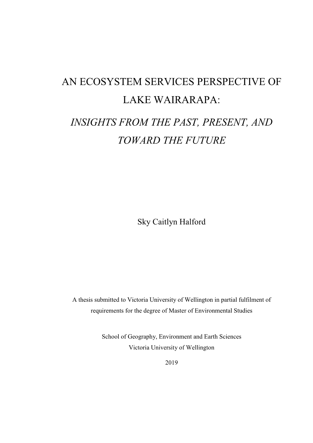 An Ecosystem Services Perspective of Lake Wairarapa