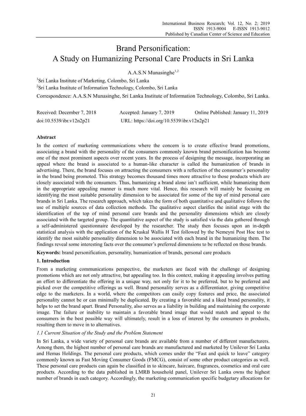 A Study on Humanizing Personal Care Products in Sri Lanka