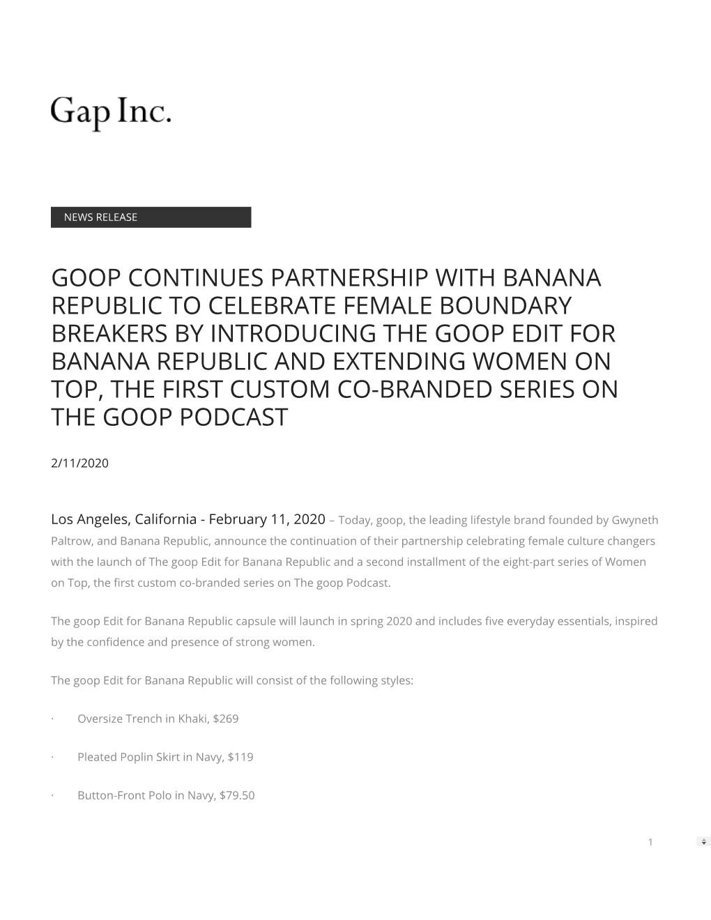 Goop Continues Partnership with Banana Republic To