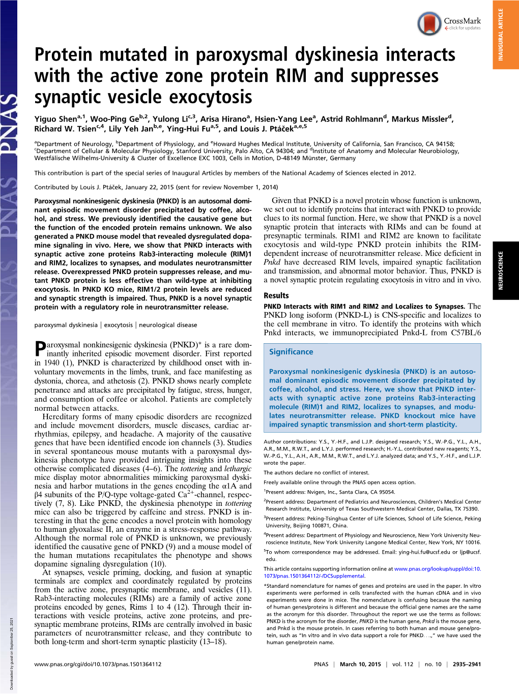 Protein Mutated in Paroxysmal Dyskinesia Interacts with the Active