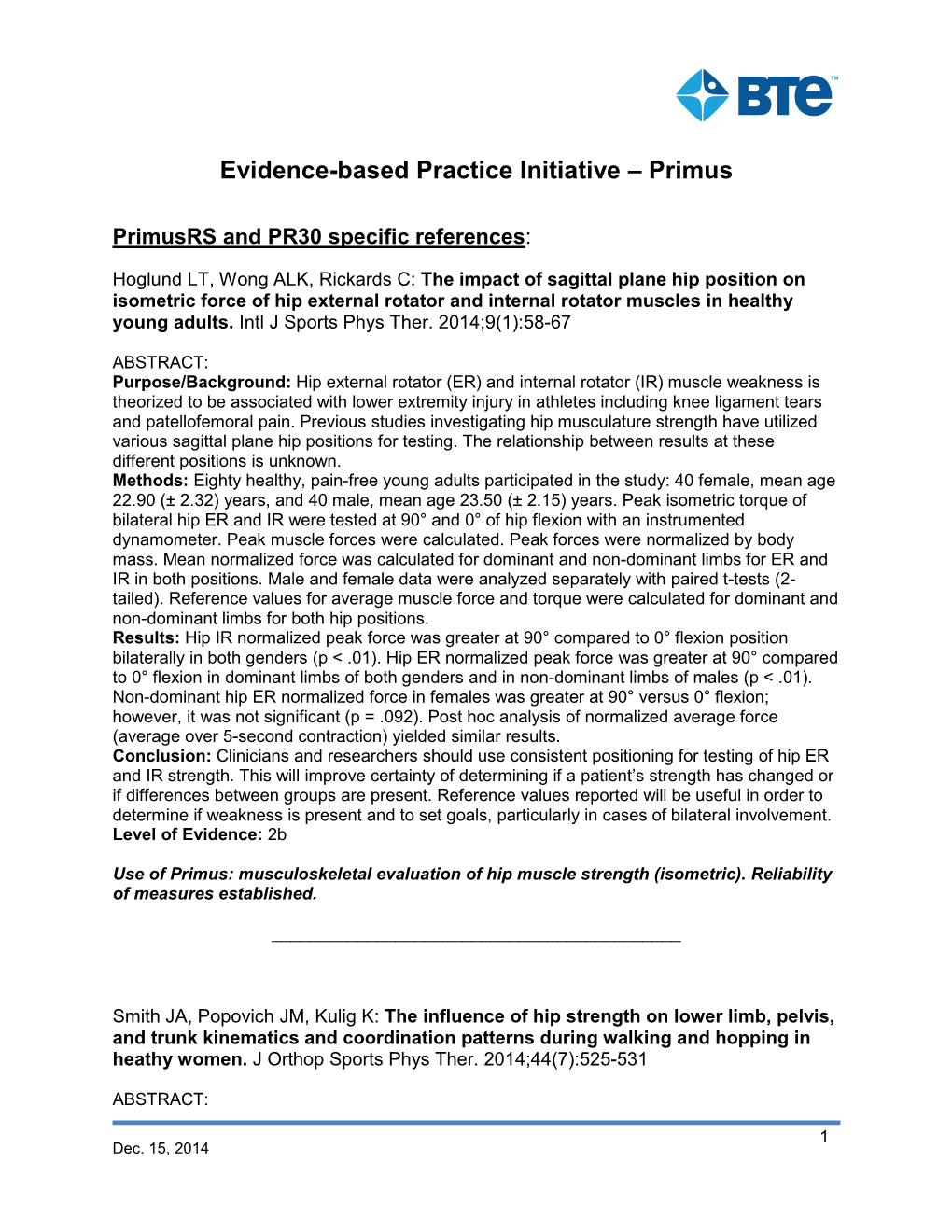 Evidence-Based Practice Initiative – Primus