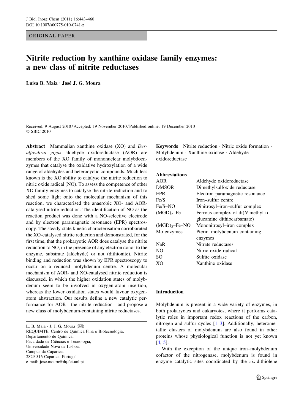 Nitrite Reduction by Xanthine Oxidase Family Enzymes: a New Class of Nitrite Reductases