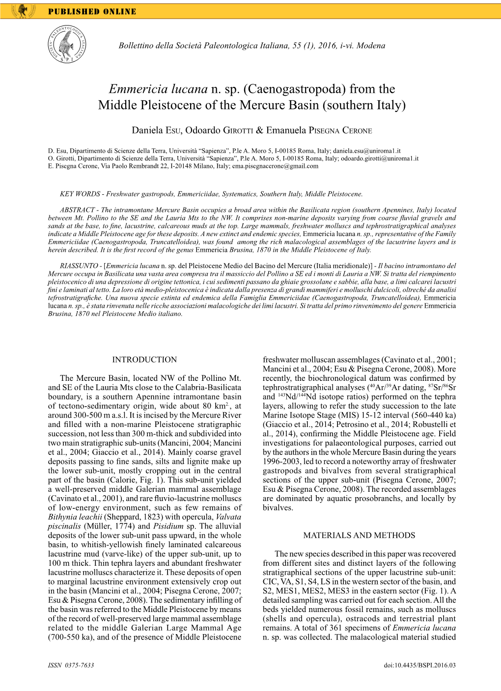 From the Middle Pleistocene of the Mercure Basin (Southern Italy)