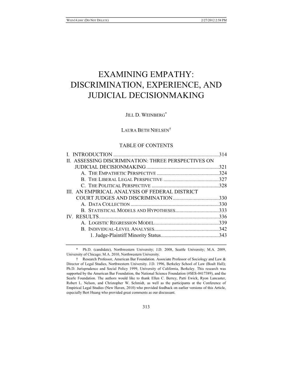 Examining Empathy: Discrimination, Experience, and Judicial Decisionmaking