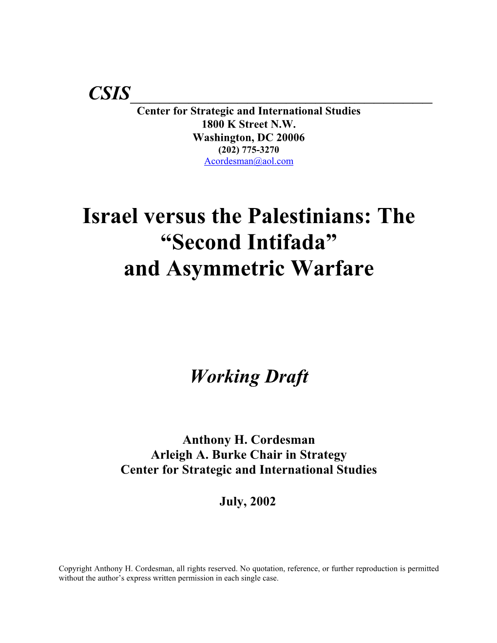 Second Intifada” and Asymmetric Warfare