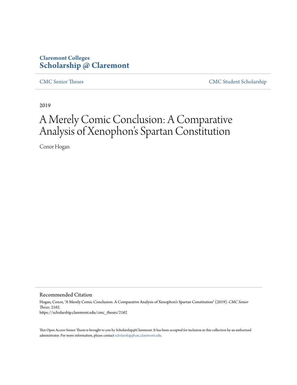 A Comparative Analysis of Xenophon's Spartan Constitution