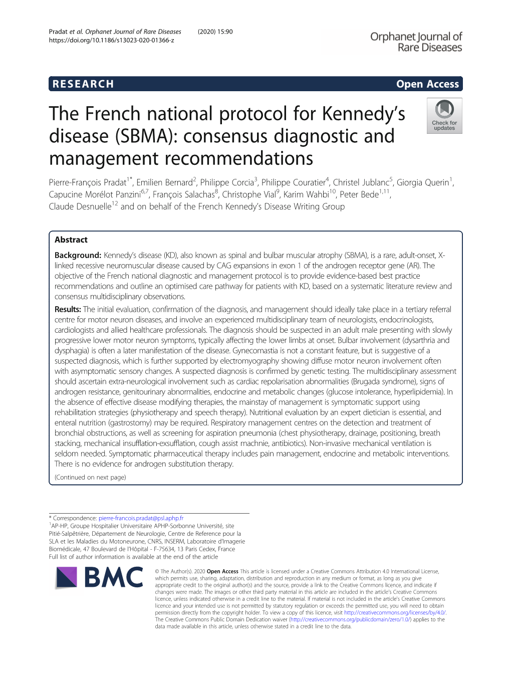 The French National Protocol for Kennedy's Disease (SBMA)