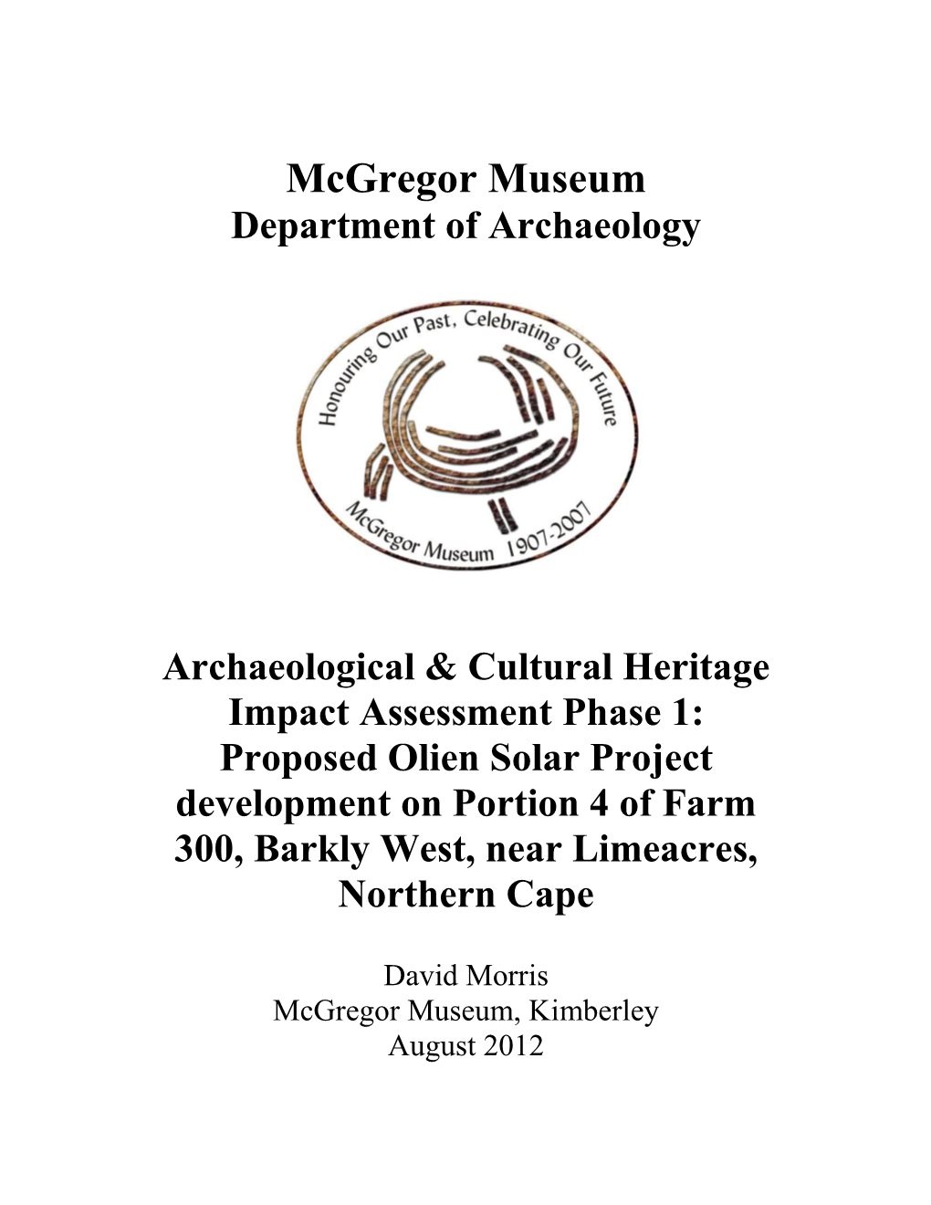 Mcgregor Museum Department of Archaeology