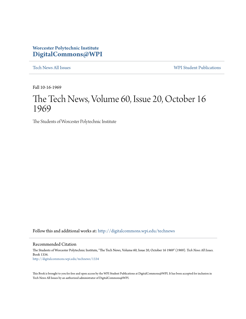 The Tech News, Volume 60, Issue 20, October 16 1969