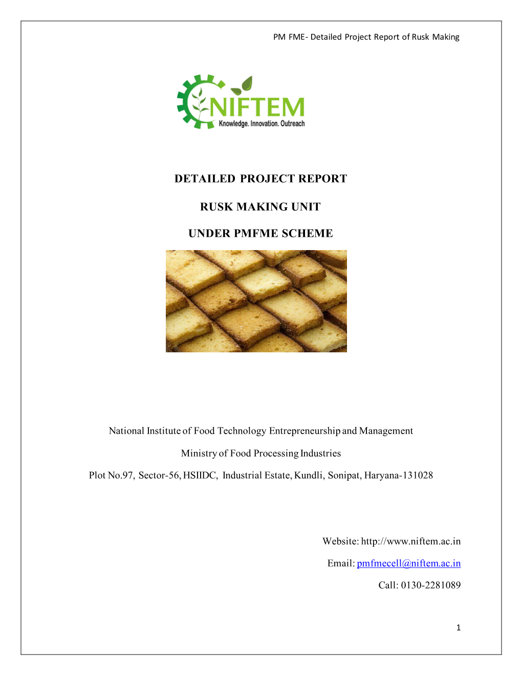 PM FME- Detailed Project Report of Rusk Making 1