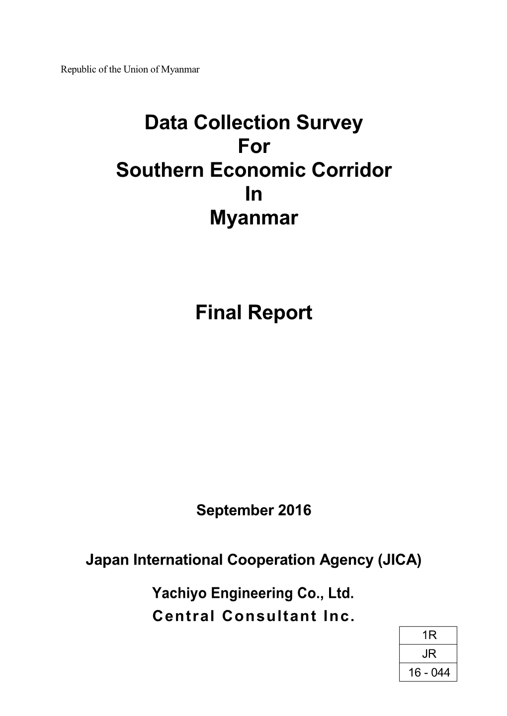 Data Collection Survey for Southern Economic Corridor in Myanmar