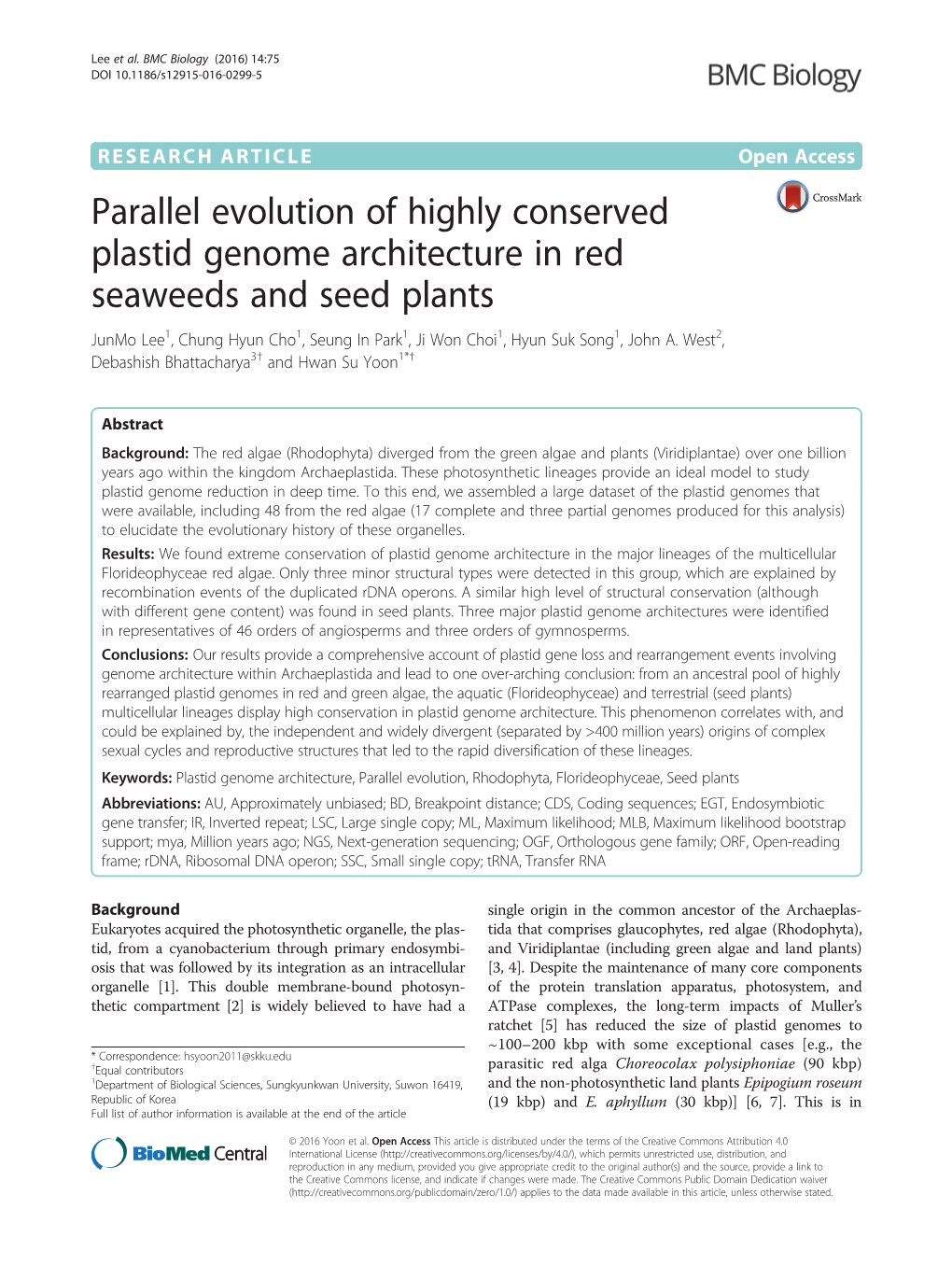 Parallel Evolution of Highly Conserved Plastid Genome Architecture in Red Seaweeds and Seed Plants