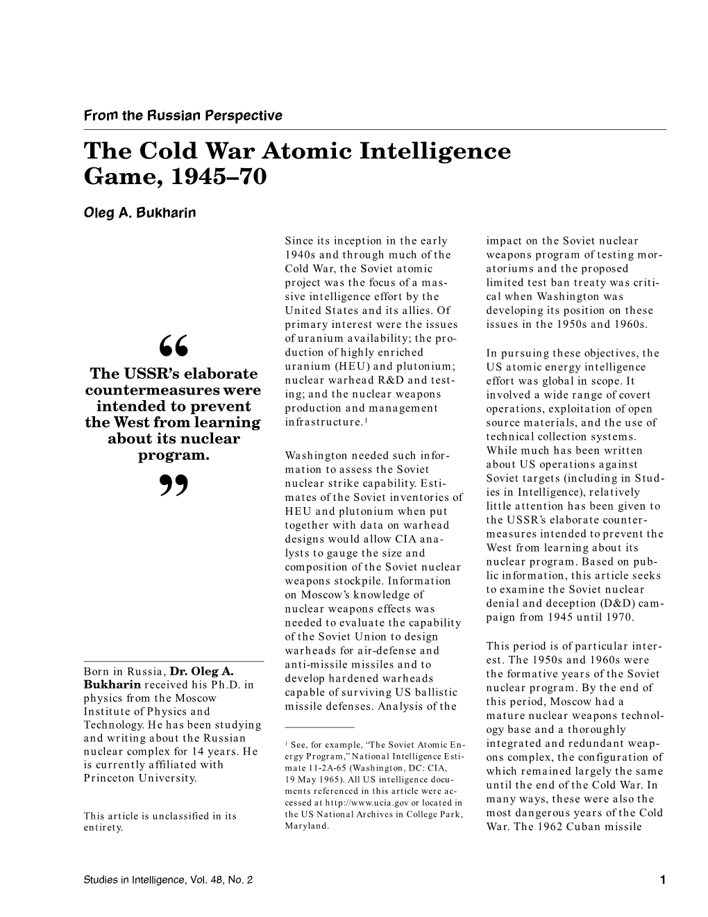 The Cold War Atomic Intelligence Game, 1945–70