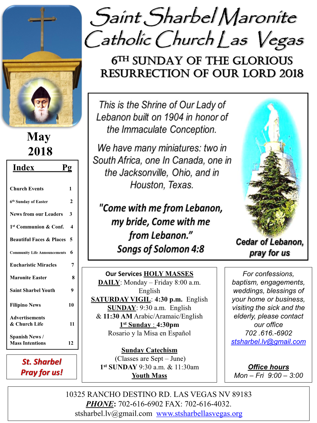 Saint Sharbel Maronite Catholic Church Las Vegas 6Th SUNDAY of the GLORIOUS RESURRECTION of OUR LORD 2018