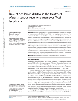 Role of Denileukin Diftitox in the Treatment of Persistent Or Recurrent Cutaneous T-Cell Lymphoma