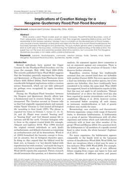 Implications of Creation Biology for a Neogene-Quaternary Flood/Post-Flood Boundary