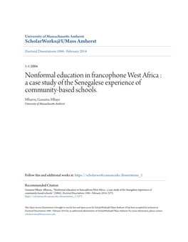 Nonformal Education in Francophone West Africa : a Case Study of the Senegalese Experience of Community-Based Schools