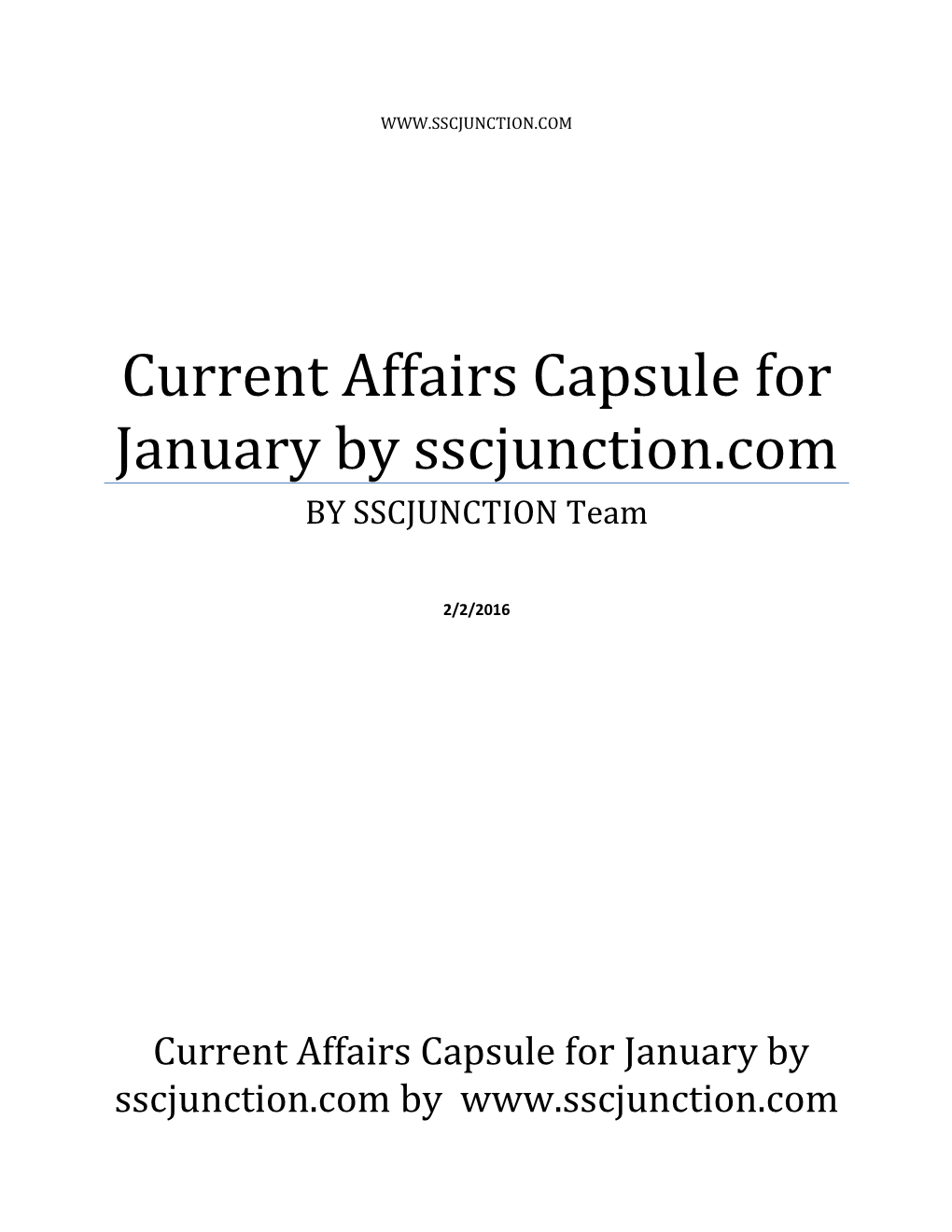 Current Affairs Capsule for January by Sscjunction.Com by SSCJUNCTION Team