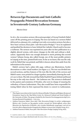 Between Ego Documents and Anti-Catholic Propaganda: Printed Revocation Sermons in Seventeenth-Century Lutheran Germany
