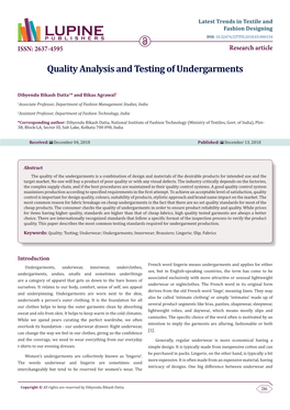 Quality Analysis and Testing of Undergarments