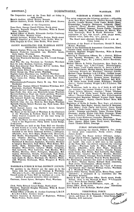 Dorshtshire. W.AREHAM • 2~1 • 'L'he Corporation Meet at the Town Hall Rst Friday in WAREH.AM & PURBECK UNION