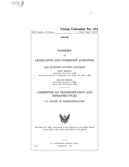 Union Calendar No. 474 104Th Congress, 2D Session – – – – – – – – – – – – House Report 104–871