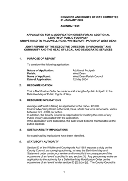 Application for a Modification Order for an Additional Length of Public Footpath Grove Road to Pillowell Road, Whitecroft, Parish of West Dean