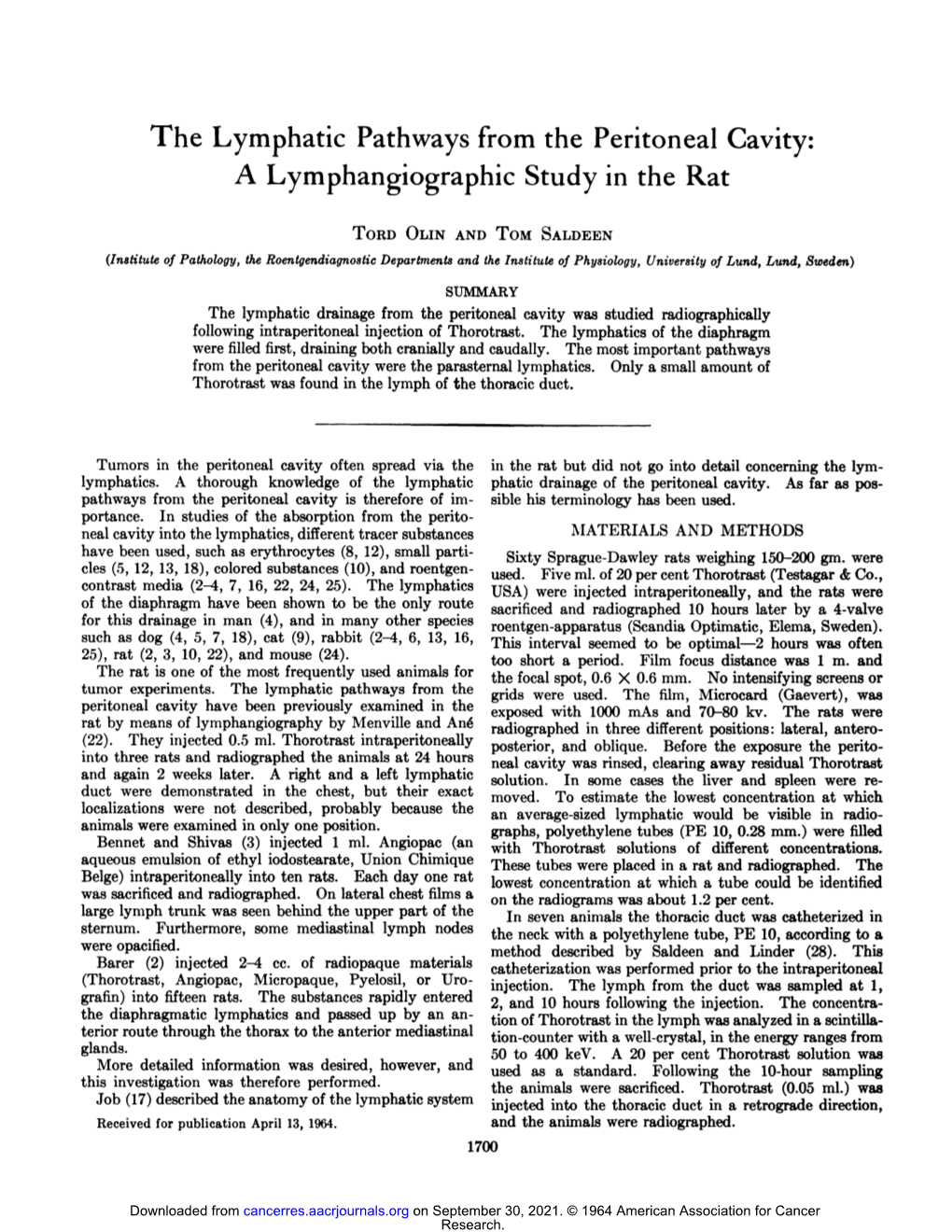 The Lymphatic Pathways from the Peritoneal Cavity: a Lymphangiographic Study in the Rat