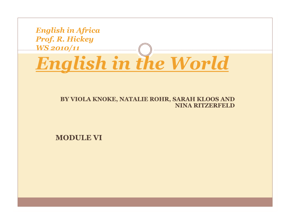 Contact Linguistics and World Englishes