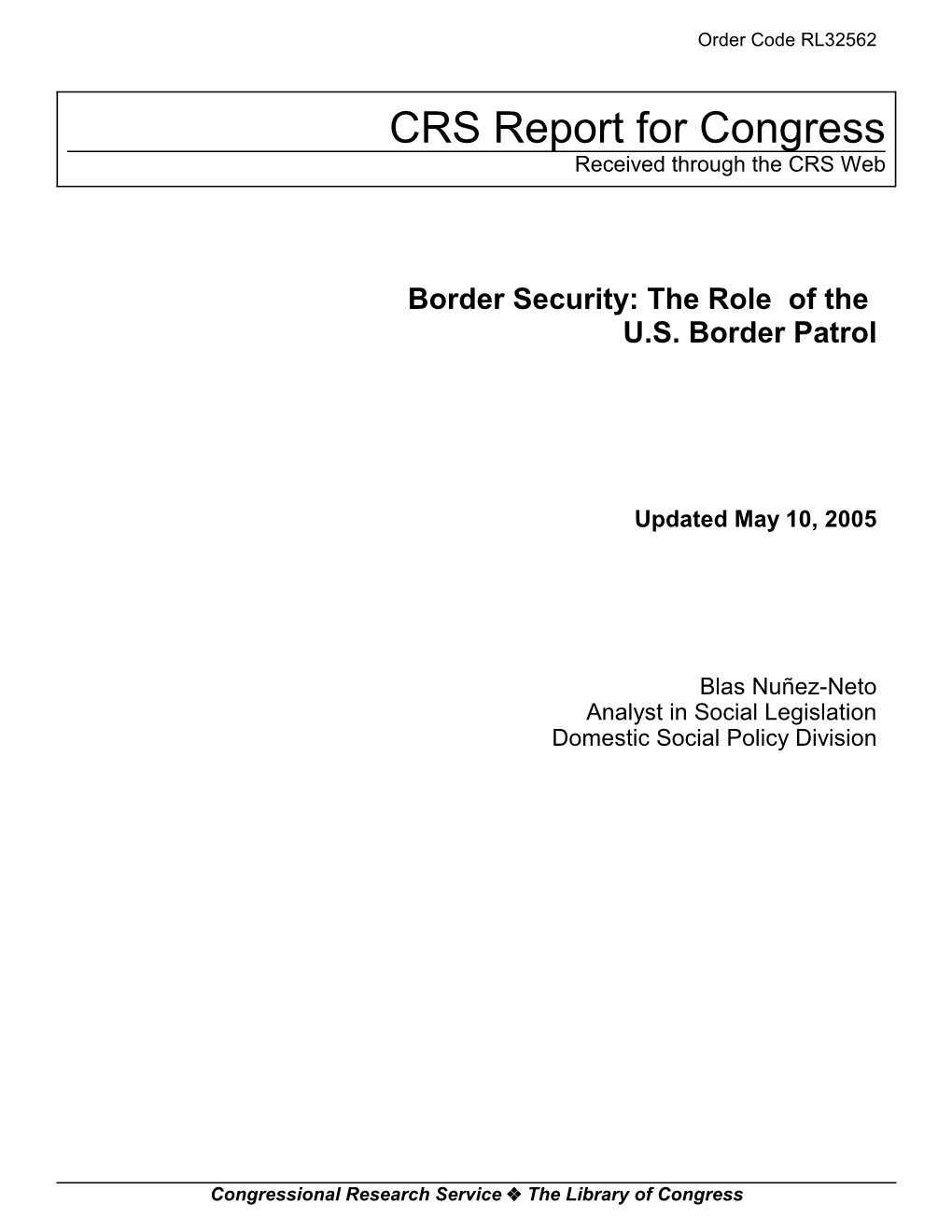 Border Security: the Role of the U.S. Border Patrol
