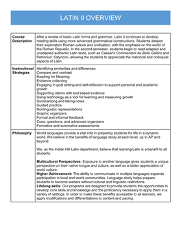 Latin Ii Overview