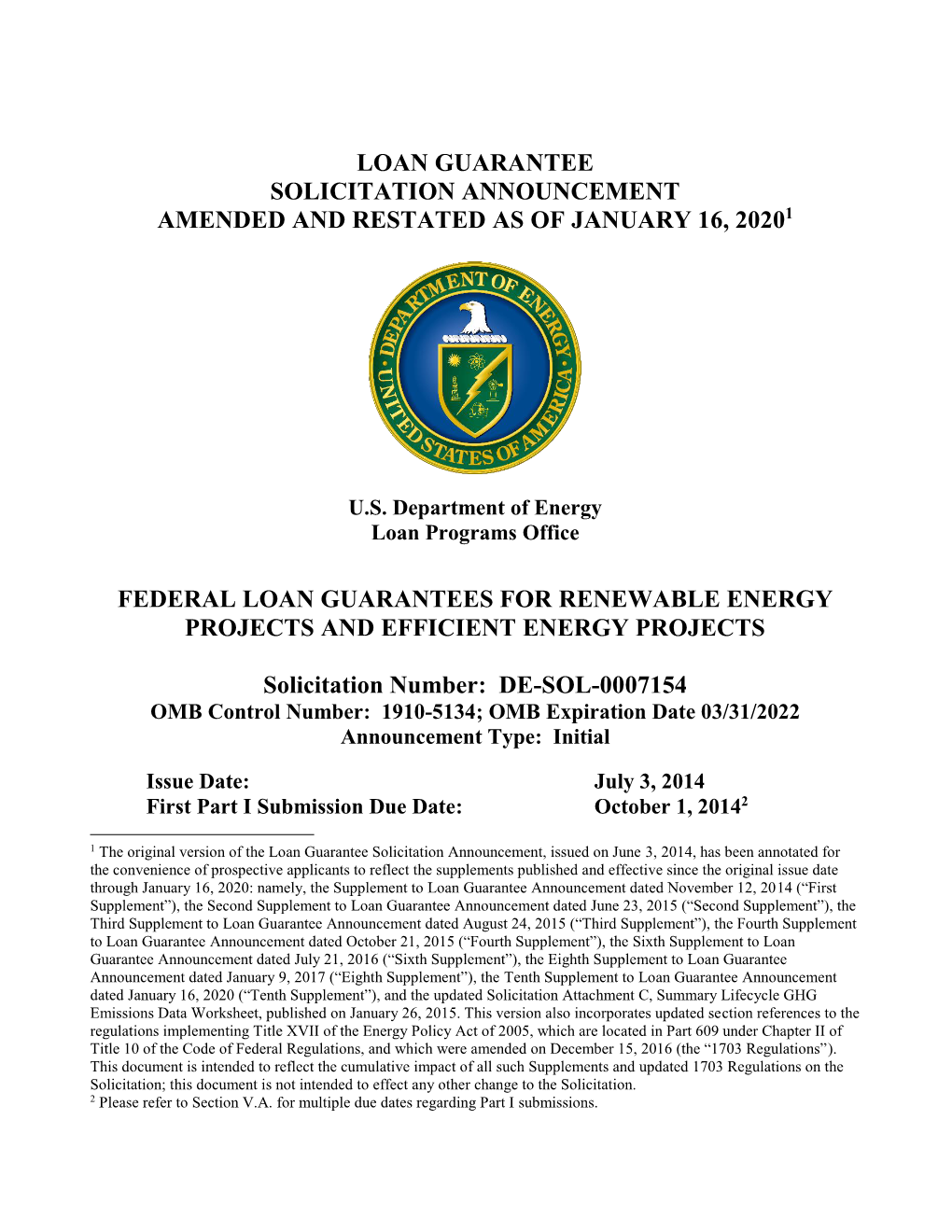 Loan Guarantee Solicitation Announcement Amended and Restated As of January 16, 20201