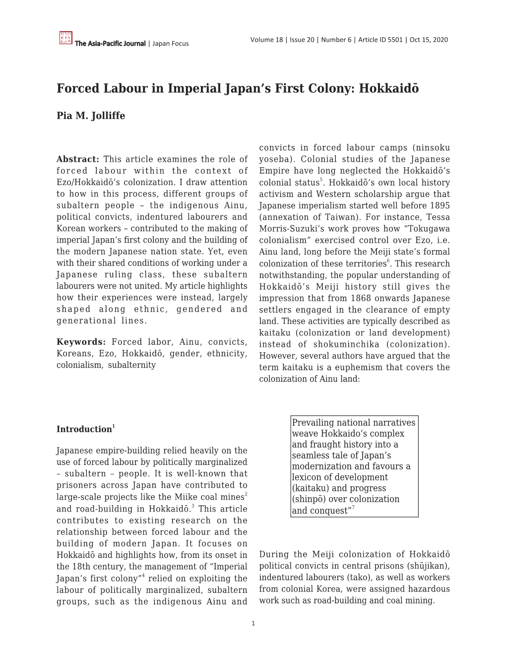Forced Labour in Imperial Japan's First Colony: Hokkaidō