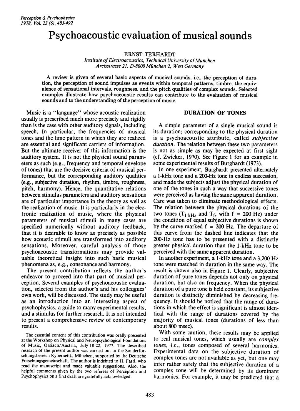 Psychoacoustic Evaluation of Musical Sounds